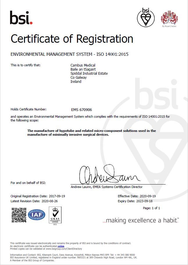 14001 Environmental Management Certificate
